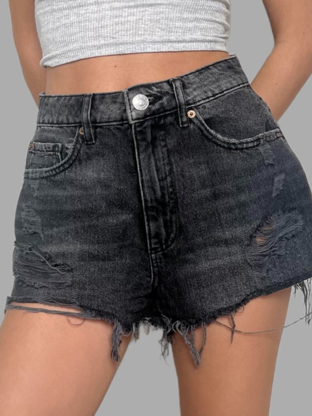 Garage Festival Black Denim High-waisted Shorts